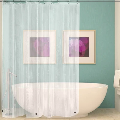 Wasserdichte EVA-Duschvorhänge mit transparentem weißem Aufdruck, PEVA-Badezimmer-Badewannenvorhang aus Kunststoff