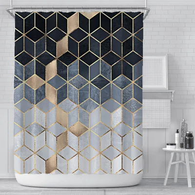Nordic Cube Einfacher geometrischer Badezimmer-Vorhang, individueller Digitaldruck, wasserdichter Dacron-Duschvorhang