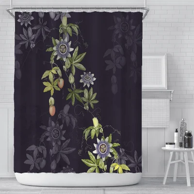 Ins grüner Blumenvorhang, Badezimmervorhang, individueller Digitaldruck, wasserdichter Dacron-Duschvorhang
